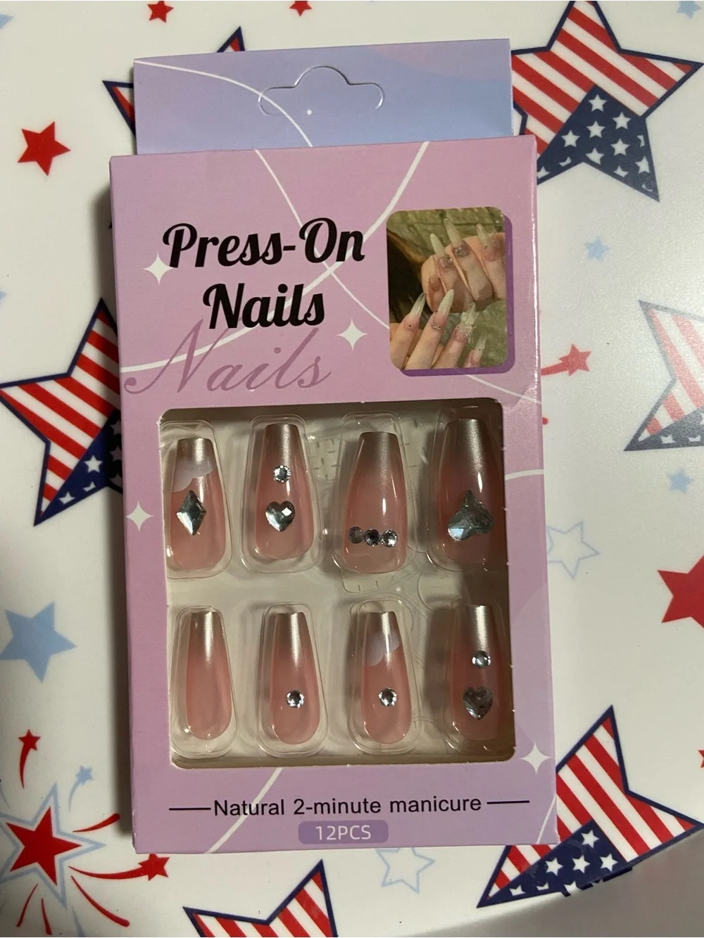 Pink Rhinestone Accent Nails